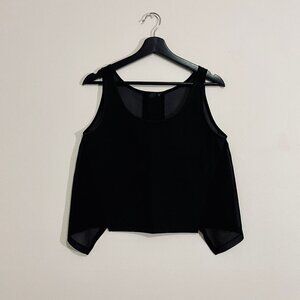 BIK BOK Scandi Brand Cropped Swing Mesh Panel Tank Top (Black, XS)